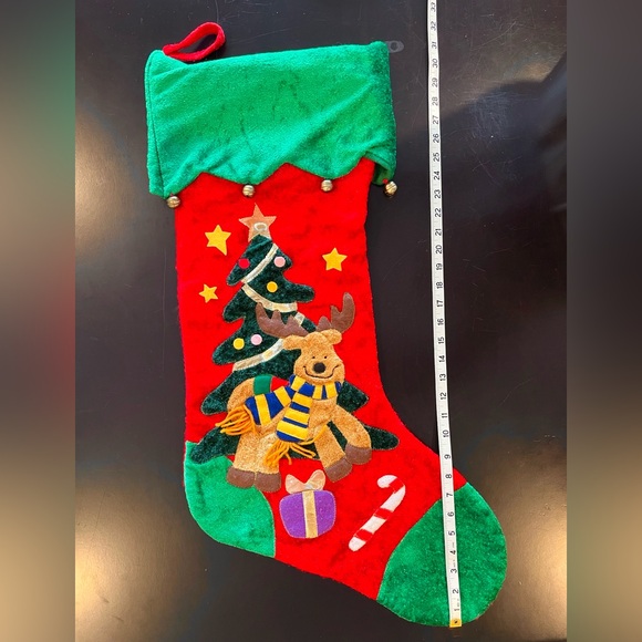 Vintage Christmas Holiday Jumbo Stocking - Reindeer, presents, candy cane & Tree - Picture 3 of 9